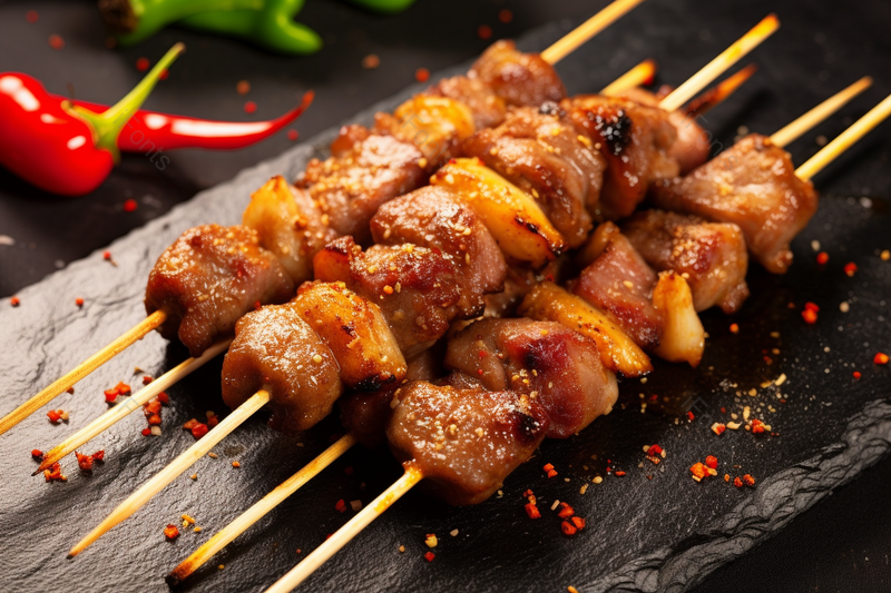 深底炭烧烧烤羊肉串餐饮特写摄影,高清,摄影图,摄影图片,图片大全,摄影图免费下载